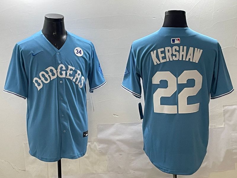Men Los Angeles Dodgers 22 Kershaw Light Blue Joint Name 2025 Nike MLB Jersey style 7